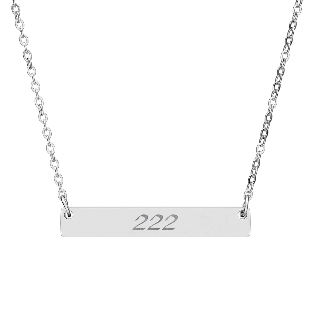 222 Angel Number Horizontal Bar Necklace 🪽✨ Balance & Trust Engraved Silver Necklace
