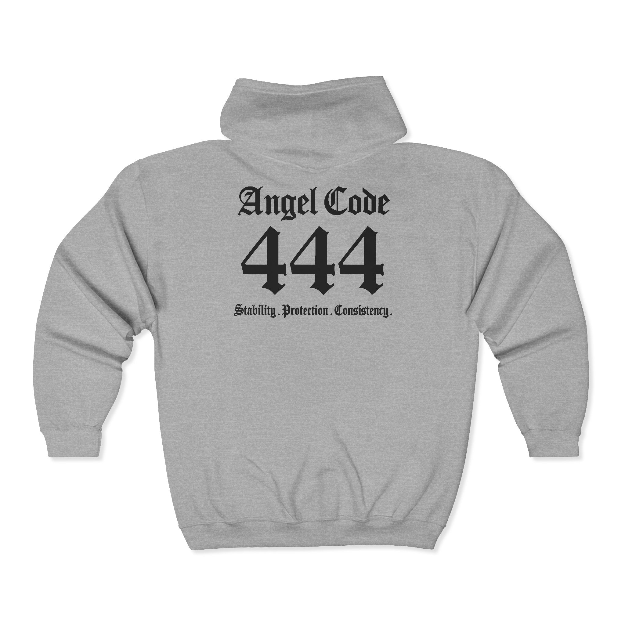 Unisex Manifestation Zip Hoodie 🪽🖤444 'Stability Protection Consistency' Gray Full-Zip