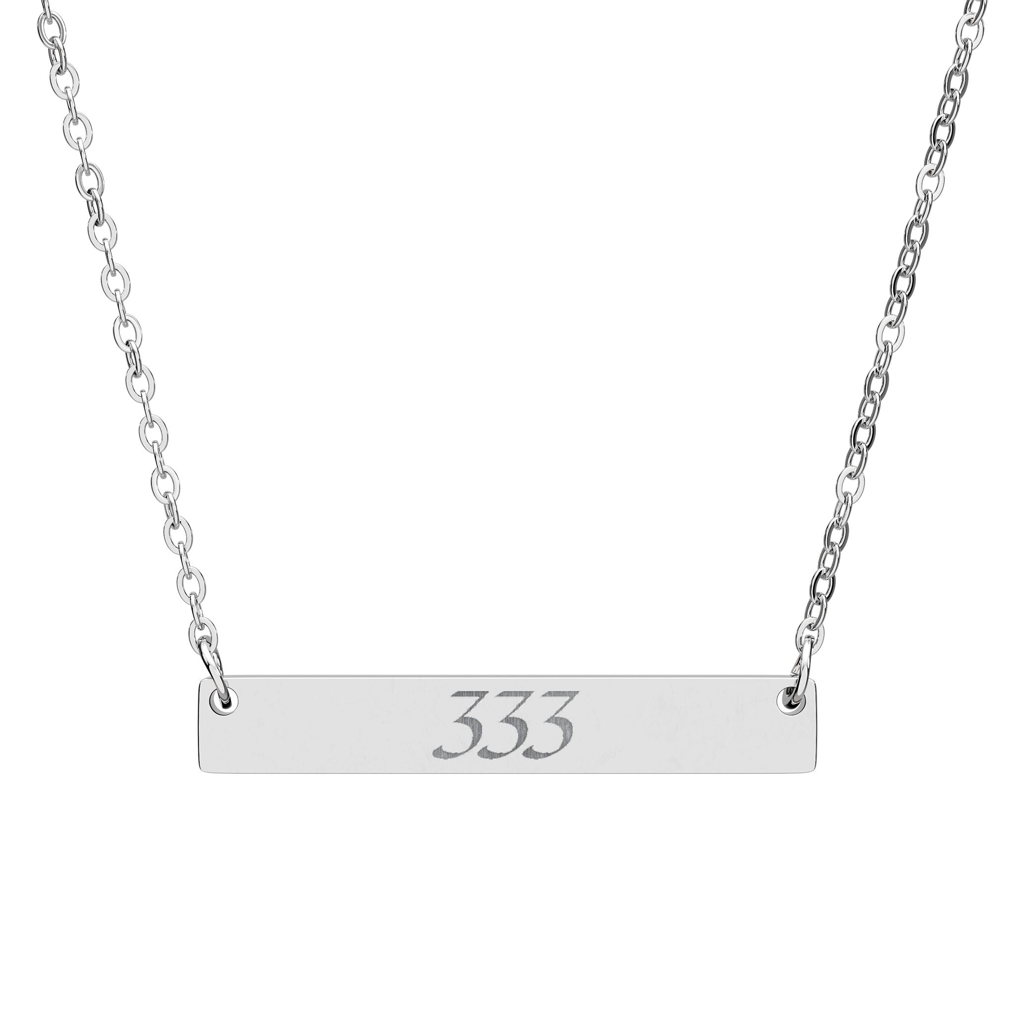 333 Angel Number Horizontal Bar Necklace 🪽✨ Growth & Creativity Engraved Silver Necklace