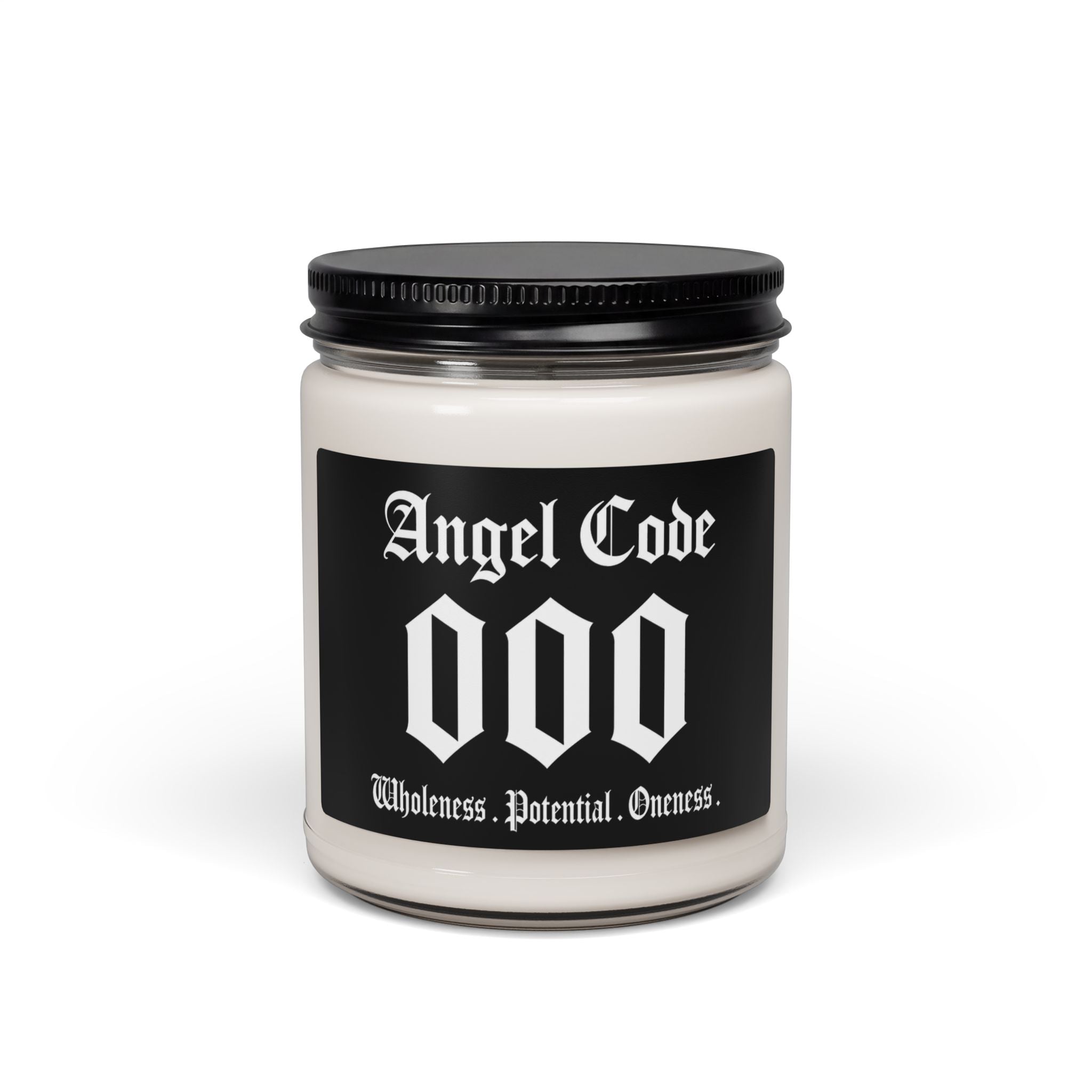 Angel Code 000 Scented Soy Candle 🪽🕯️ 9oz Wholeness Potential Oneness Aromatherapy Candle - Black