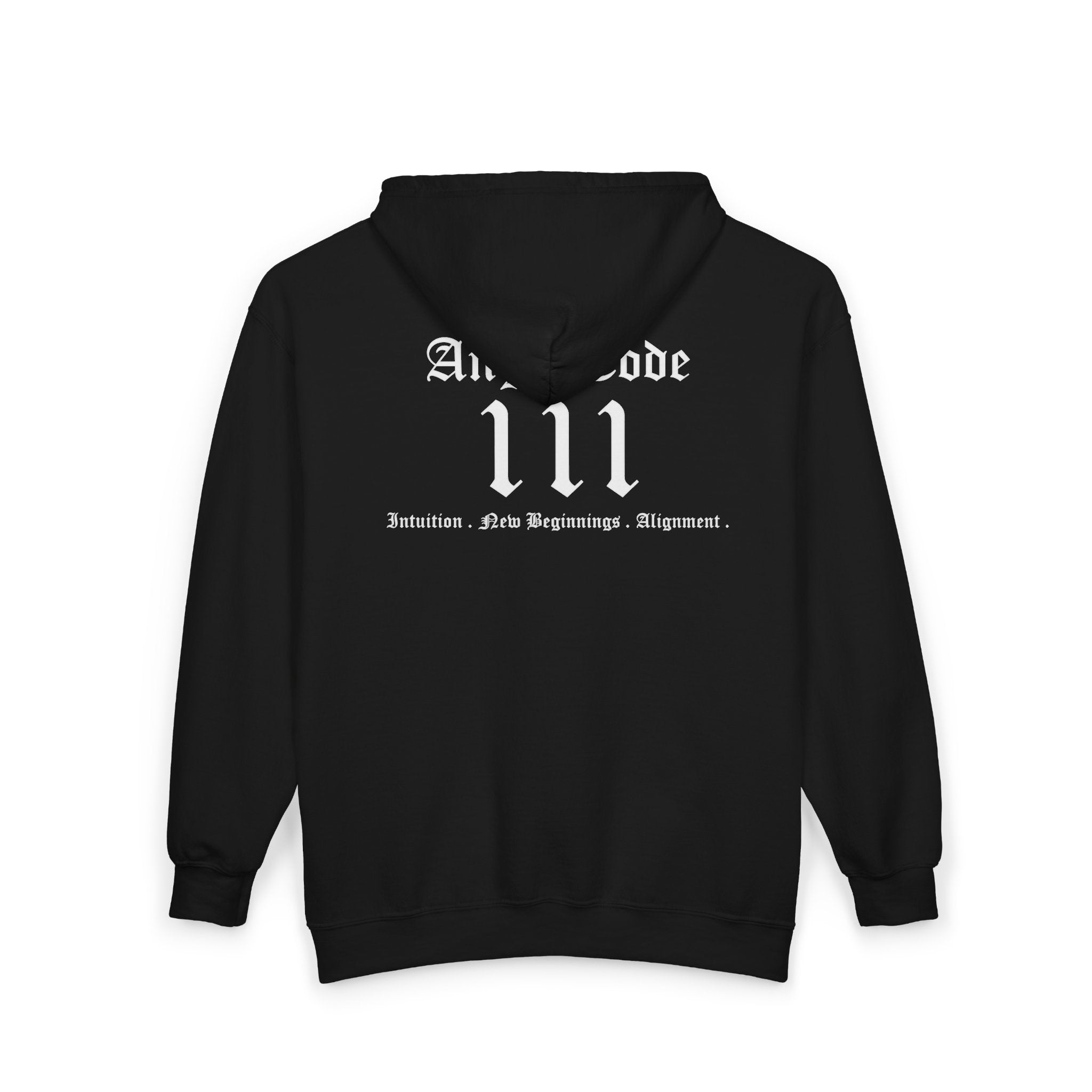 Unisex Manifestation Zip Hoodie 🪽🖤111 'Manifestation New Beginnings Alignment' Black Full-Zip