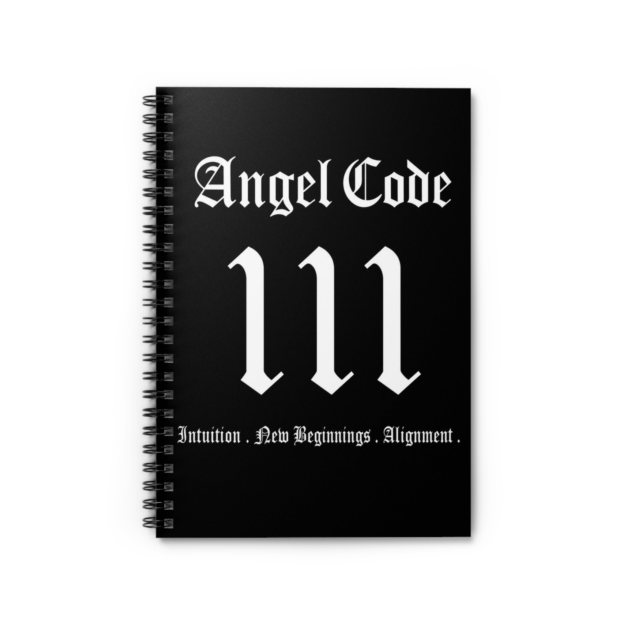 Angel Code 111 Spiral Notebook 🪽📓 Intuition & New Beginnings Ruled Journal - Black