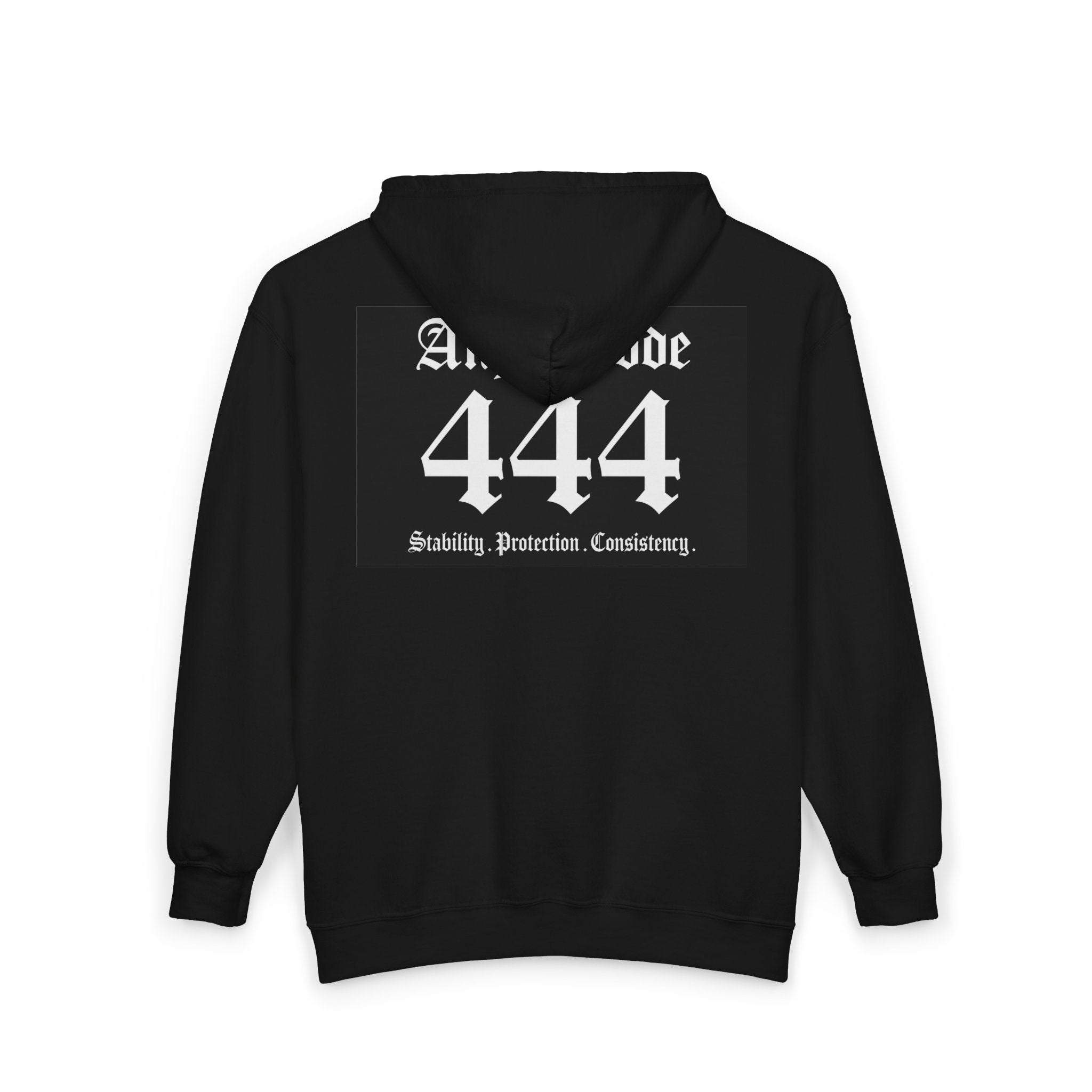 Unisex Manifestation Zip Hoodie 🪽🖤444 'Stability Protection Consistency' Black Full-Zip