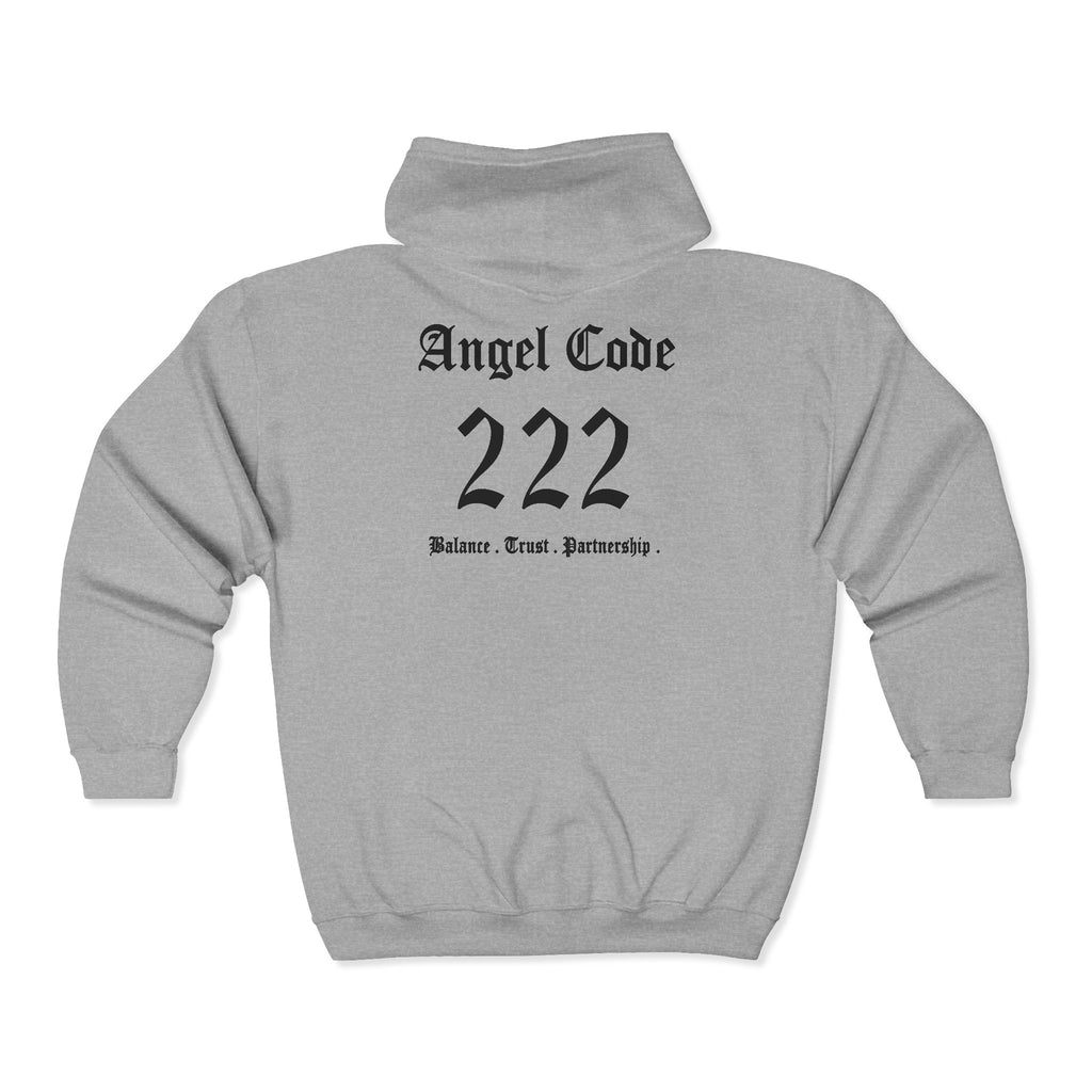 Unisex Manifestation Zip Hoodie 🪽🖤222 'Balance Trust Partnership' Gray Full-Zip