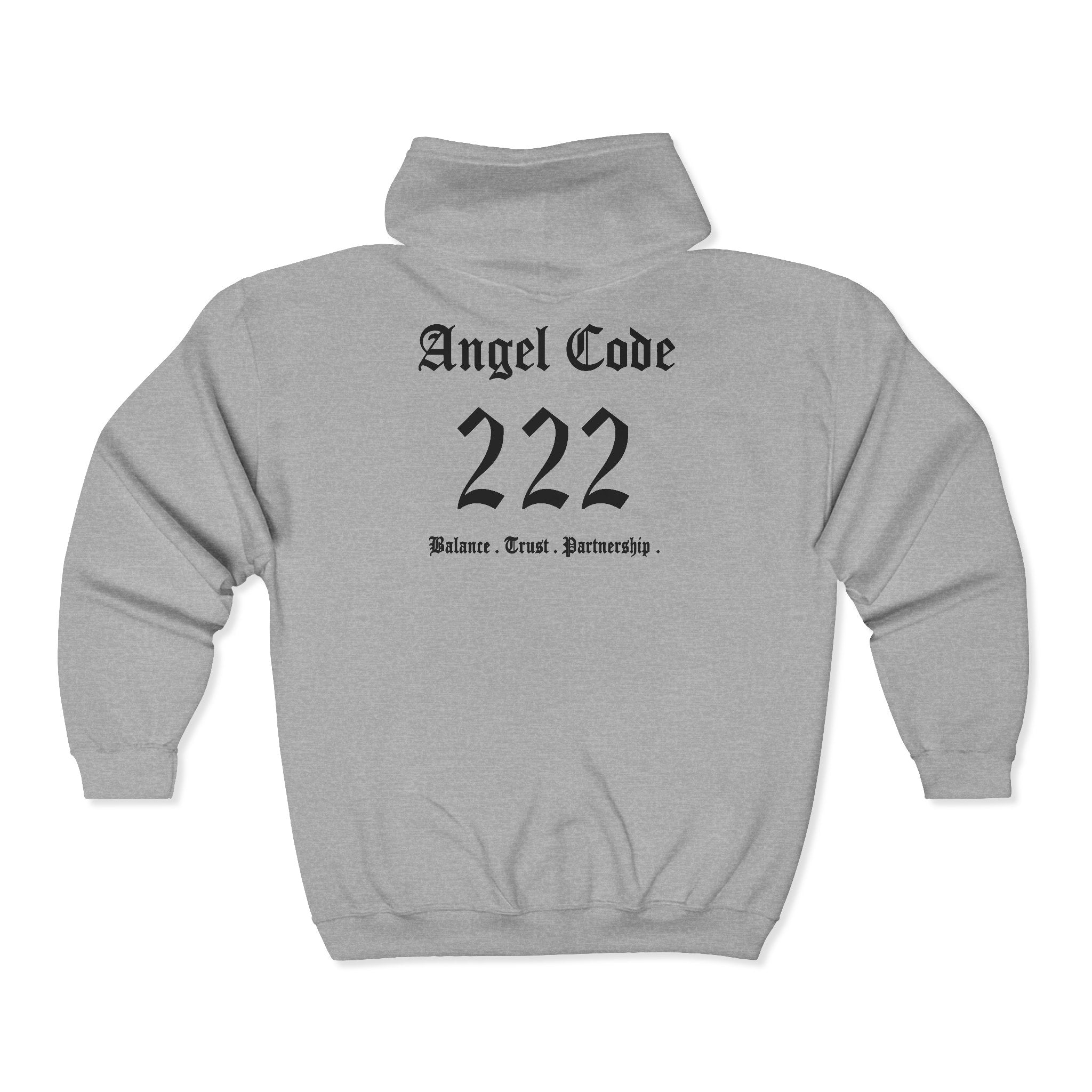 Unisex Manifestation Zip Hoodie 🪽🖤222 'Balance Trust Partnership' Gray Full-Zip