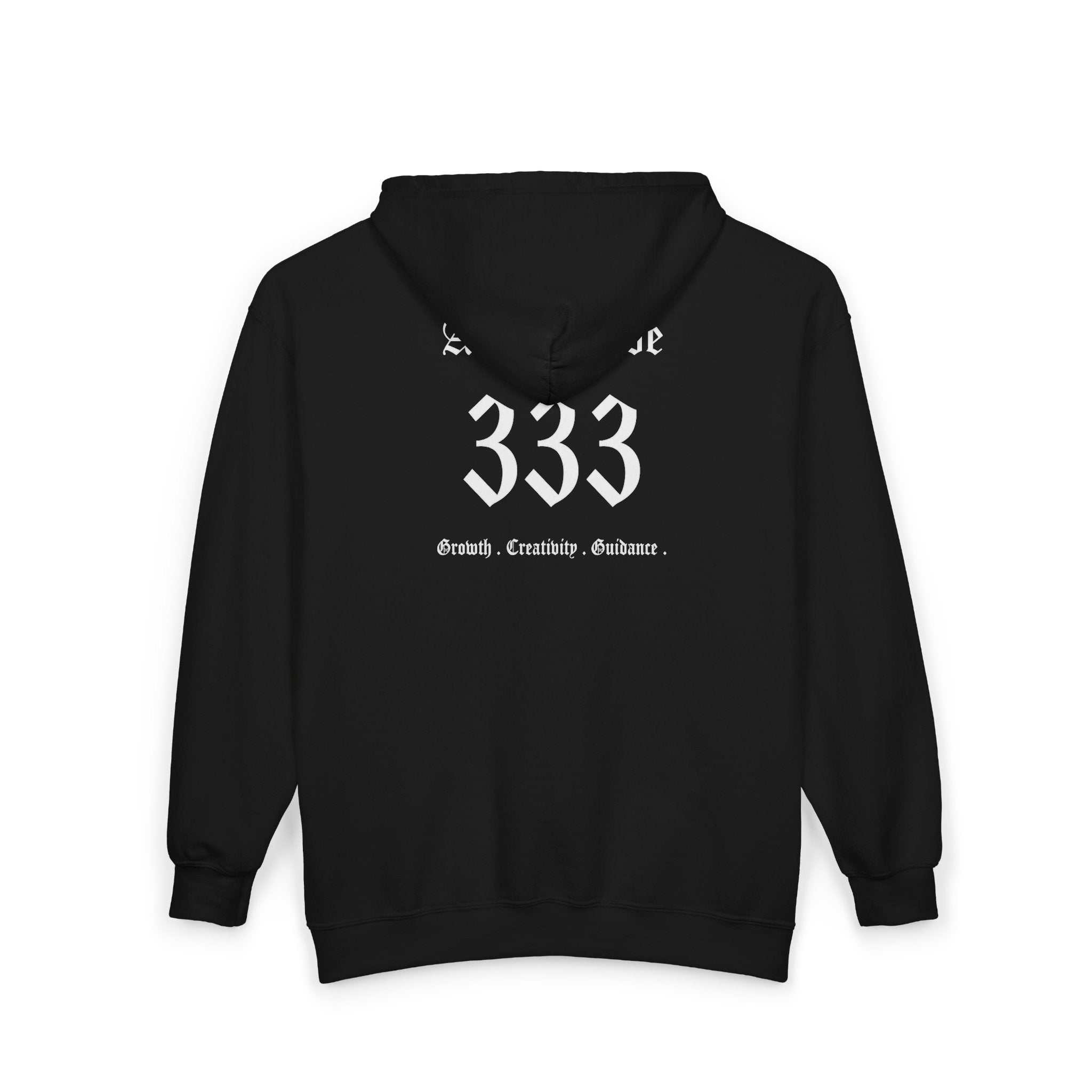 Unisex Manifestation Zip Hoodie 🪽🖤333 'Growth Creativity Guidance' Black Full-Zip