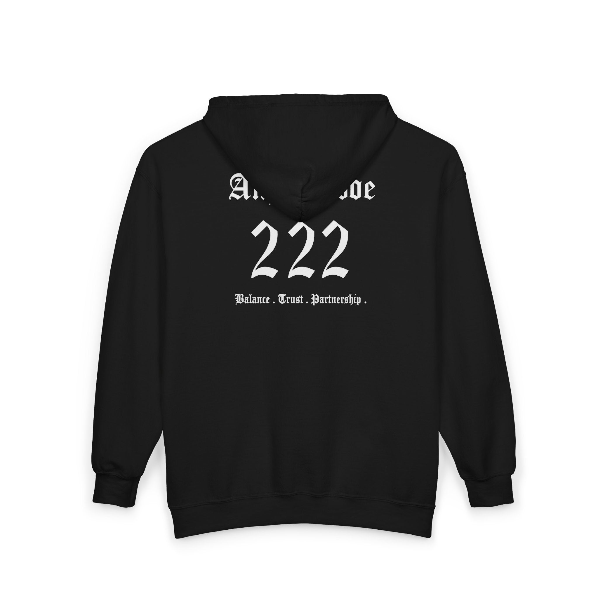 Unisex Manifestation Zip Hoodie 🪽🖤222 'Balance Trust Partnership' Black Full-Zip