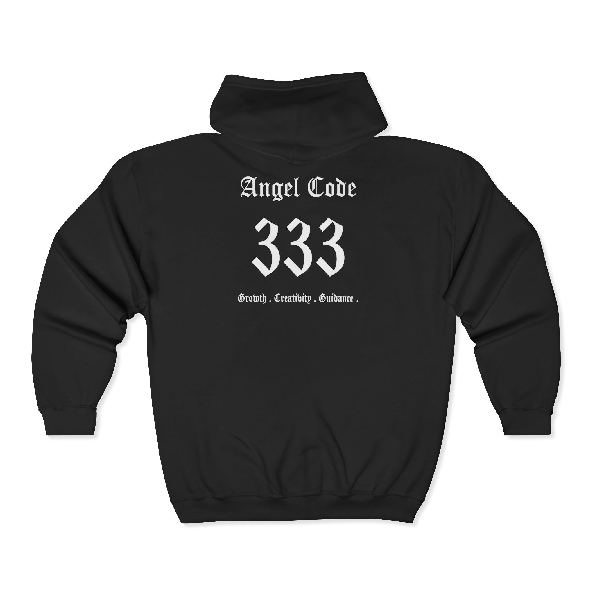 Unisex Manifestation Zip Hoodie 🪽🖤333 'Growth Creativity Guidance' Black Full-Zip
