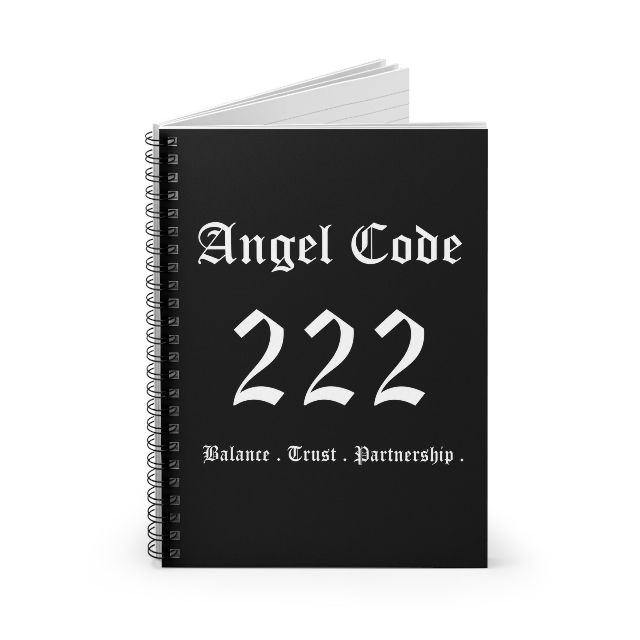 Angel Code 222 Spiral Notebook – Balance, Trust & Partnership Ruled Journal - Black