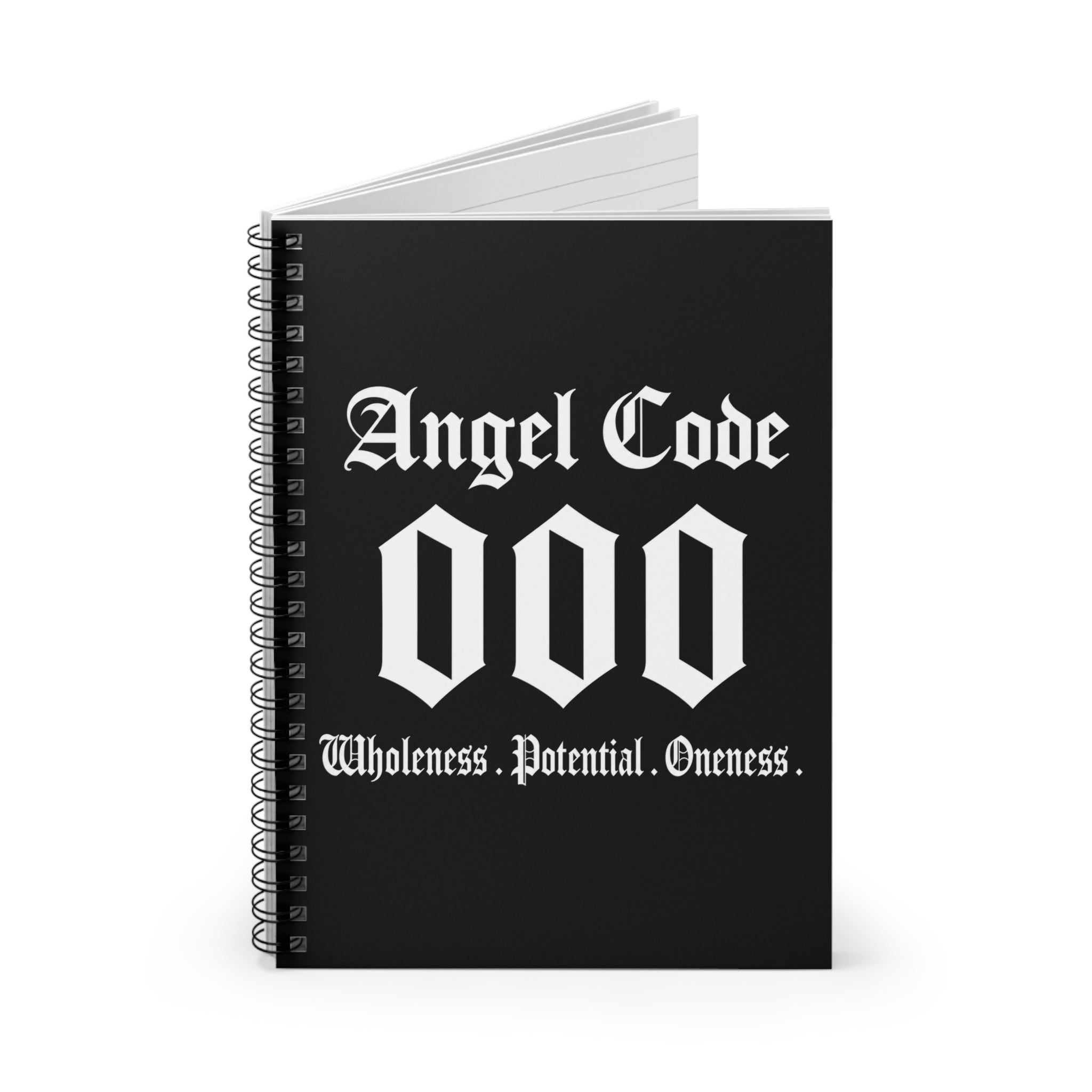 Angel Code 000 Spiral Notebook — Wholeness Potential Oneness Ruled Journal (Black)