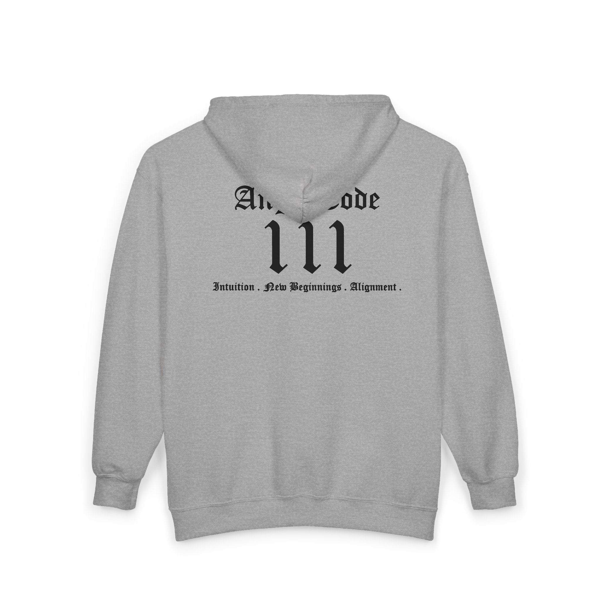 Unisex Manifestation Zip Hoodie 🪽🖤 111 'Manifestation New Beginnings Alignment' Gray Full-Zip