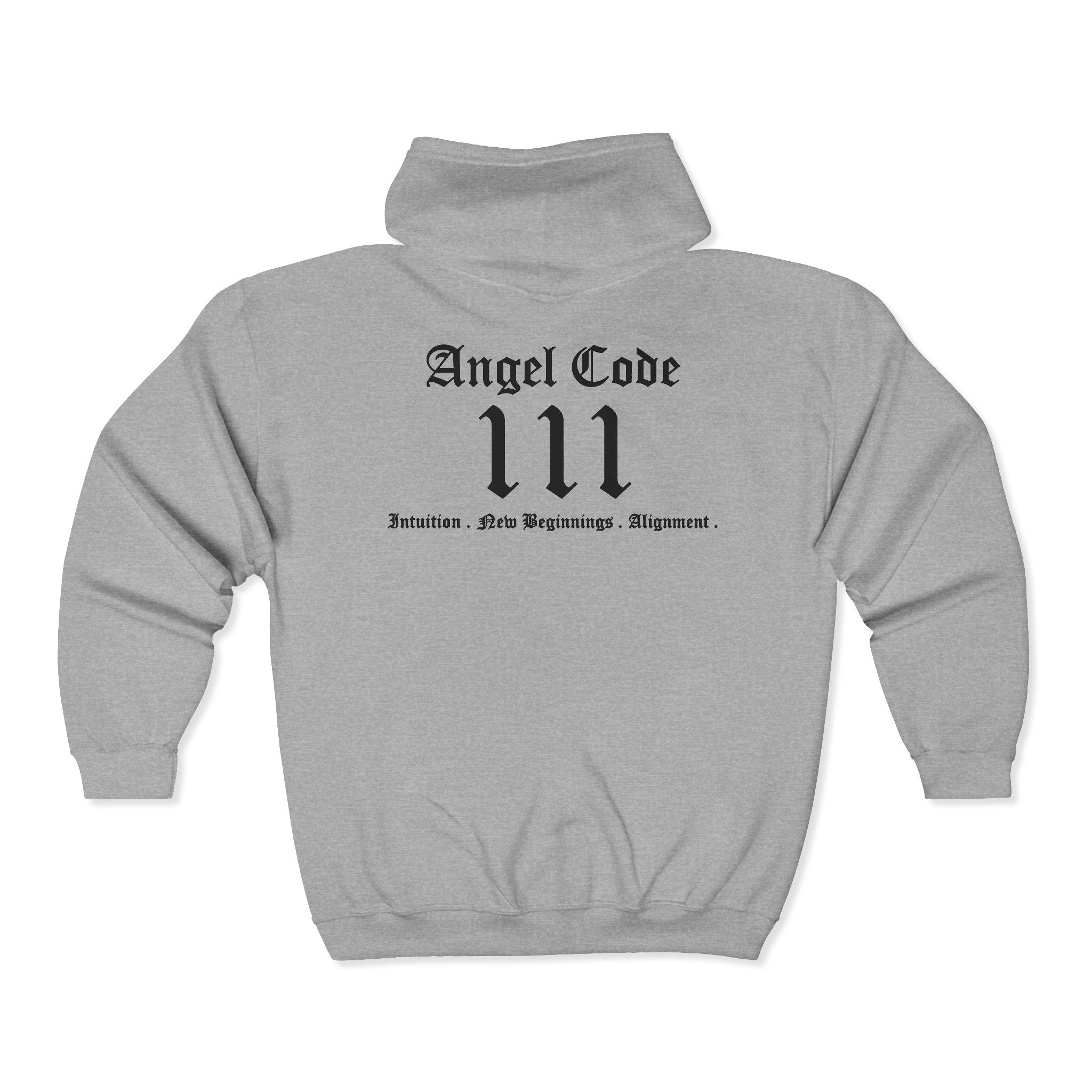 Unisex Manifestation Zip Hoodie 🪽🖤 111 'Manifestation New Beginnings Alignment' Gray Full-Zip