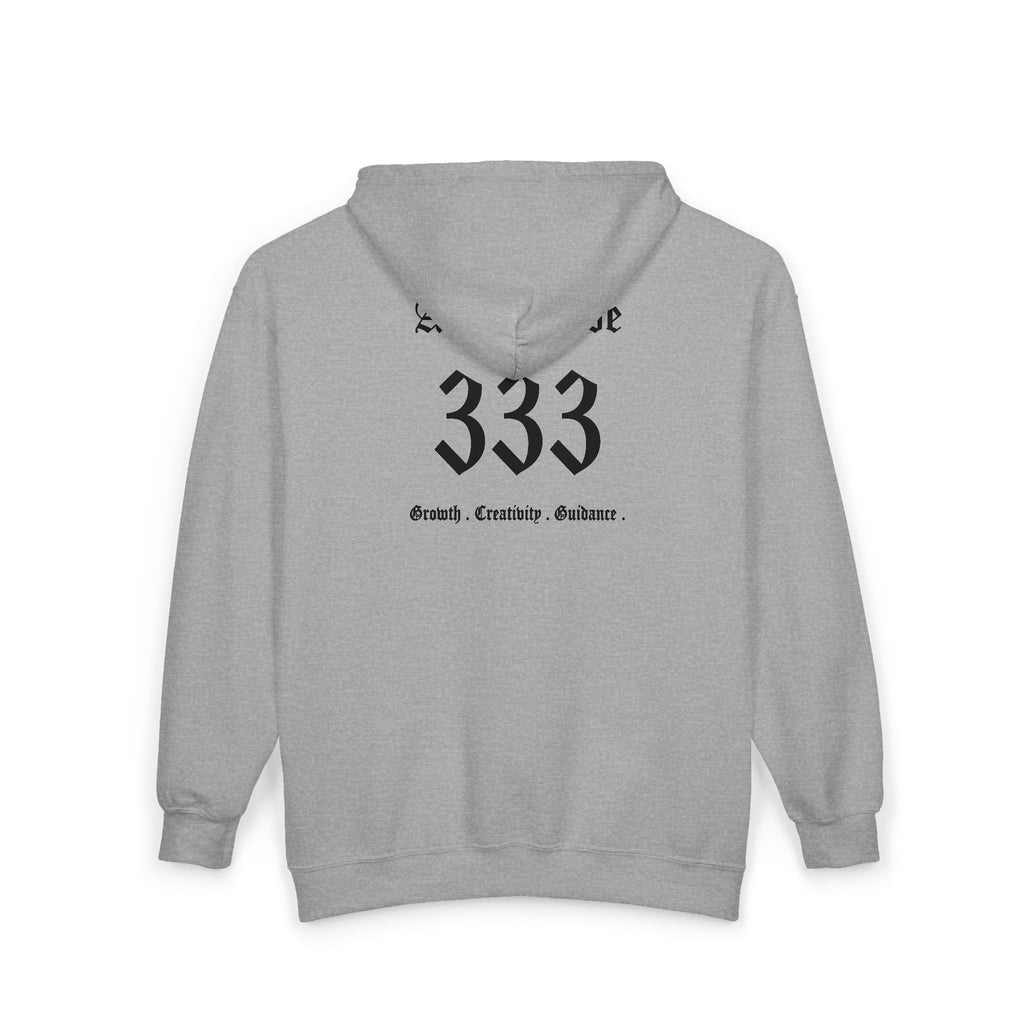 Unisex Manifestation Zip Hoodie 🪽🖤333 'Growth Creativity Guidance' Gray Full-Zip