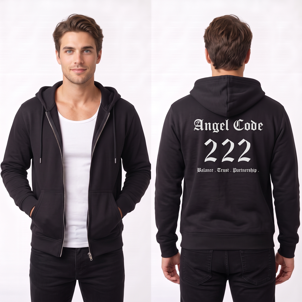 Unisex Manifestation Zip Hoodie 🪽🖤222 'Balance Trust Partnership' Black Full-Zip