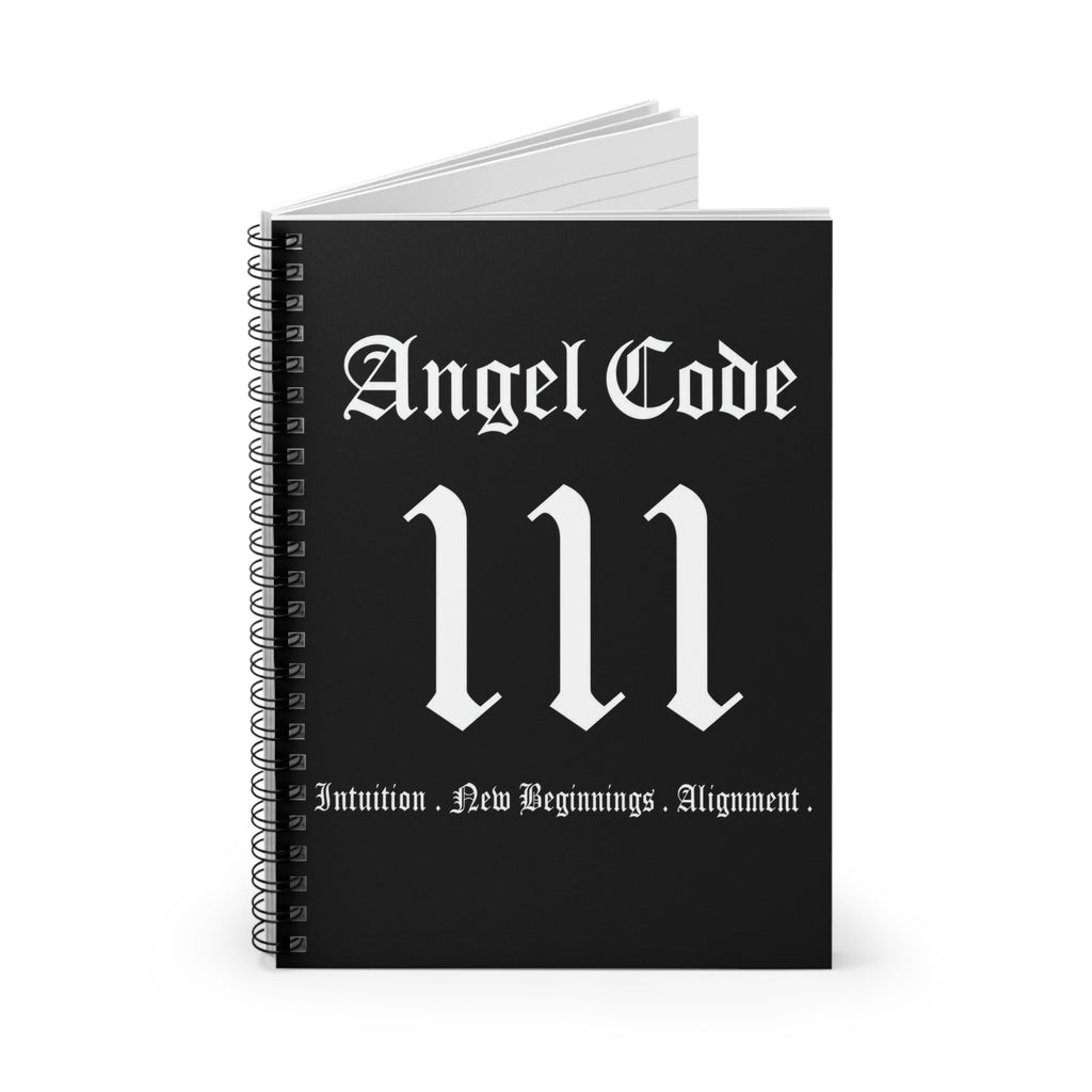 Angel Code 111 Spiral Notebook 🪽📓 Intuition & New Beginnings Ruled Journal - Black