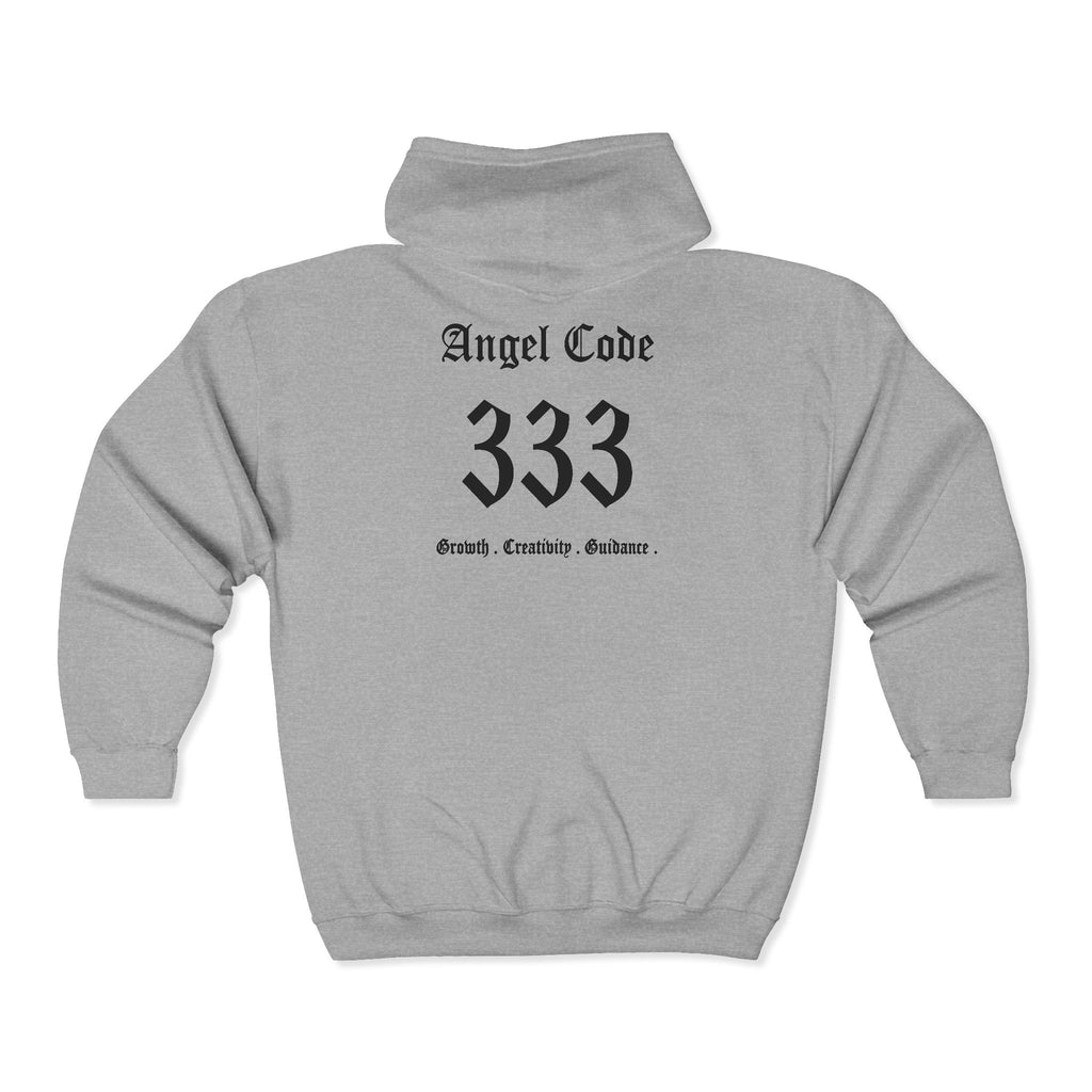 Unisex Manifestation Zip Hoodie 🪽🖤333 'Growth Creativity Guidance' Gray Full-Zip