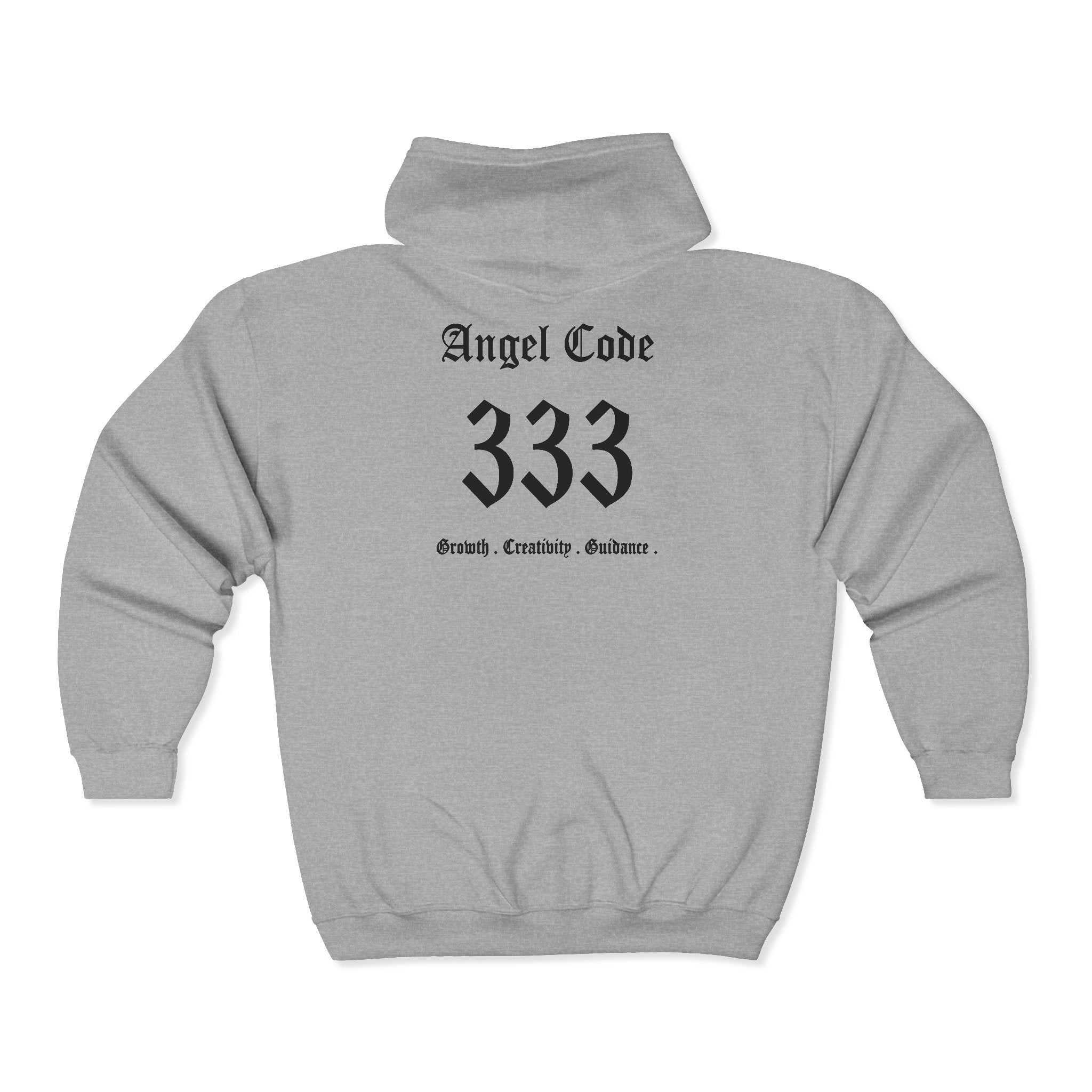 Unisex Manifestation Zip Hoodie 🪽🖤333 'Growth Creativity Guidance' Gray Full-Zip