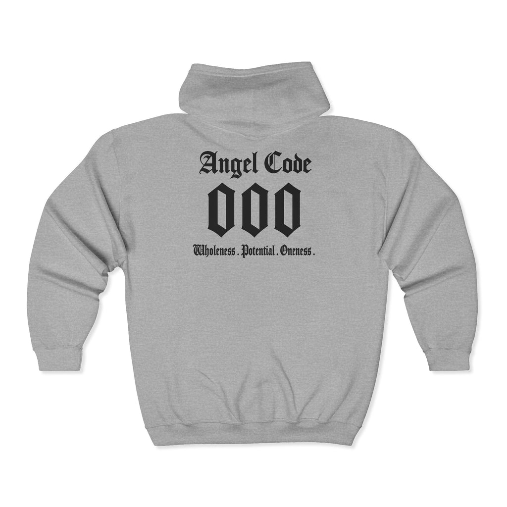 Unisex Manifestation Zip Hoodie 🪽🖤000 'Wholeness Potential Oneness' Gray Full-Zip