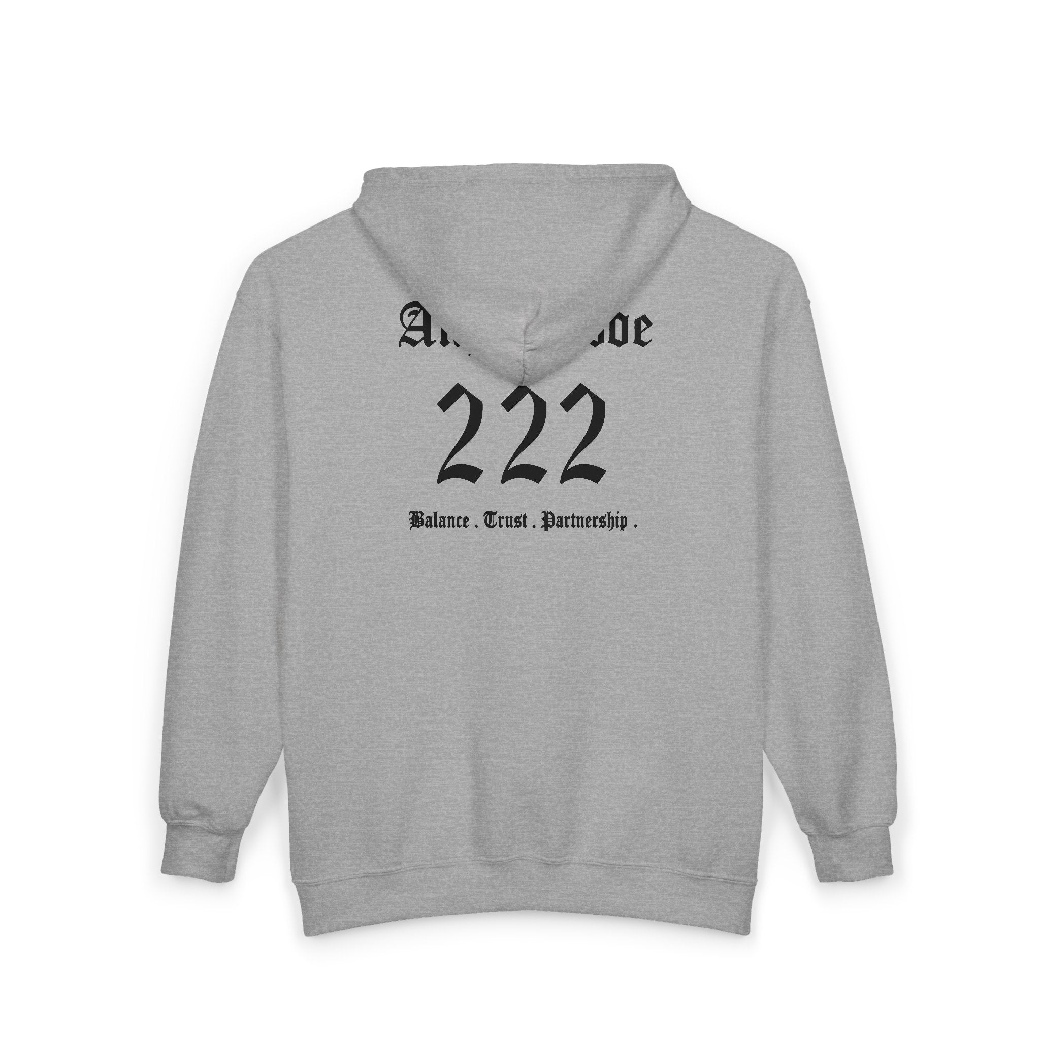 Unisex Manifestation Zip Hoodie 🪽🖤222 'Balance Trust Partnership' Gray Full-Zip
