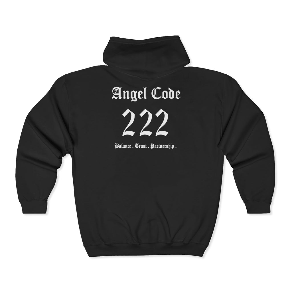 Unisex Manifestation Zip Hoodie 🪽🖤222 'Balance Trust Partnership' Black Full-Zip