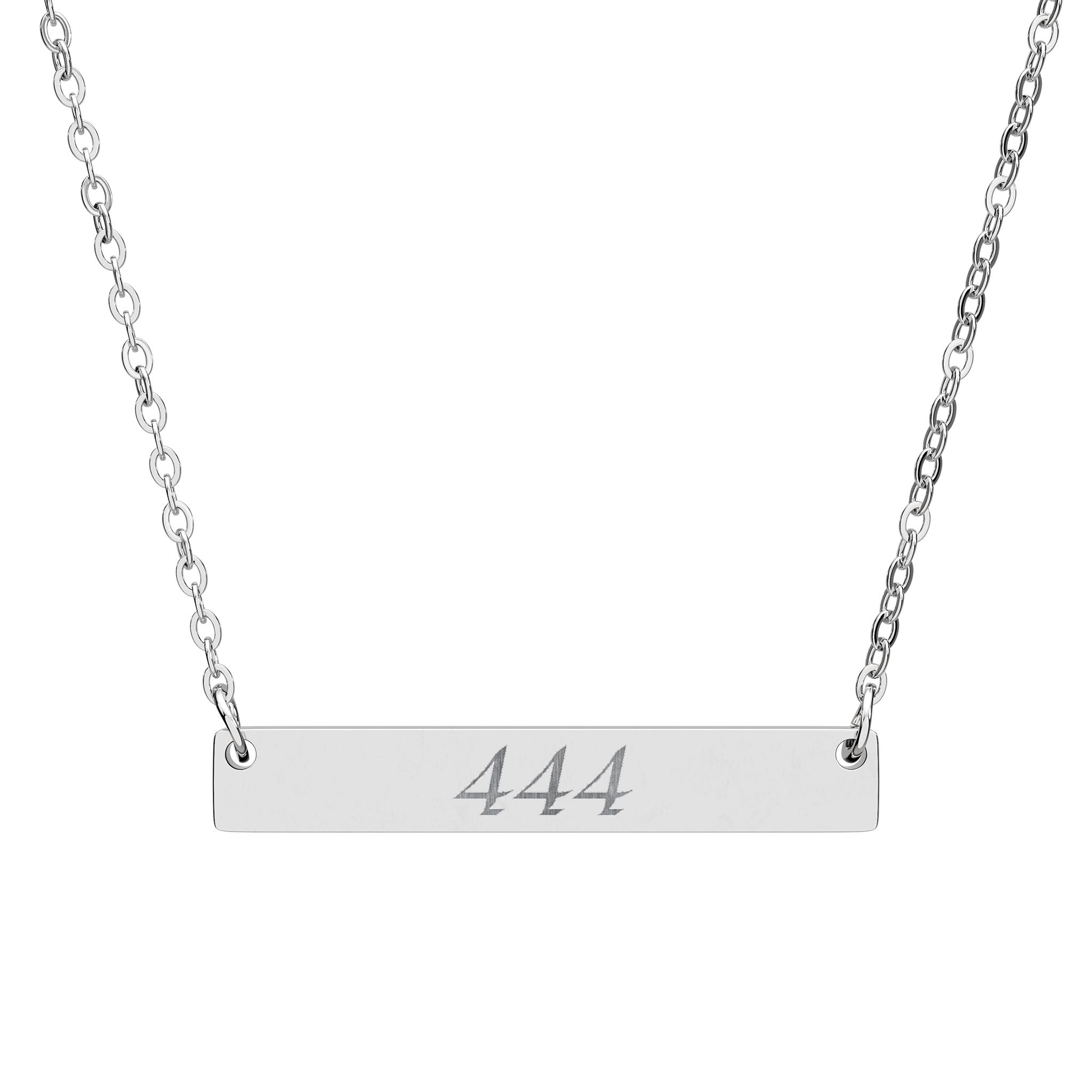 444 Angel Number Horizontal Bar Necklace 🪽✨ Stability Protection Consistency Engraved Silver Necklace