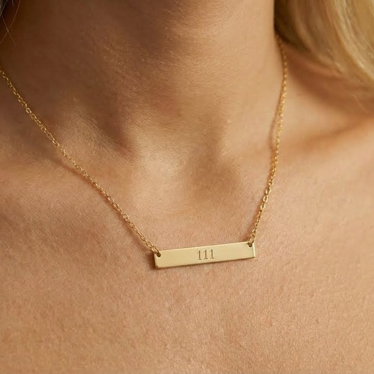 111 Angel Number Horizontal Bar Necklace 🪽✨ New Beginnings Engraved Gold Necklace