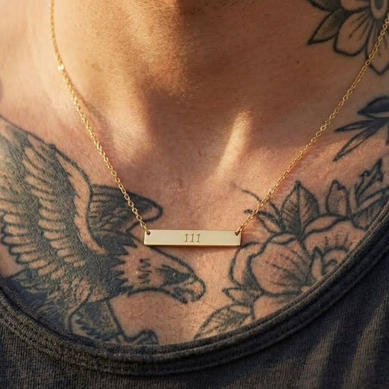 111 Angel Number Horizontal Bar Necklace 🪽✨ New Beginnings Engraved Gold Necklace