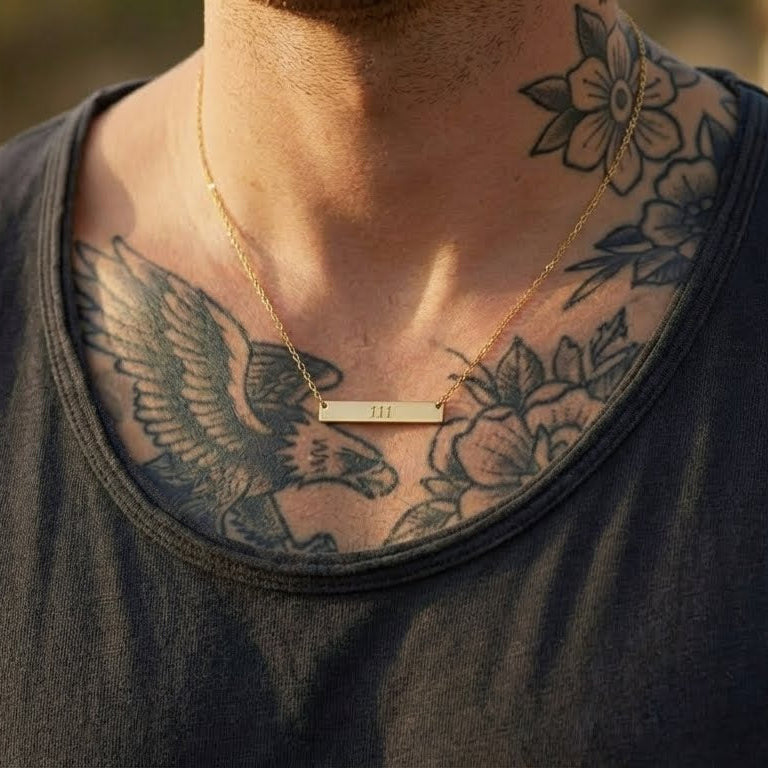 111 Angel Number Horizontal Bar Necklace 🪽✨ New Beginnings Engraved Gold Necklace