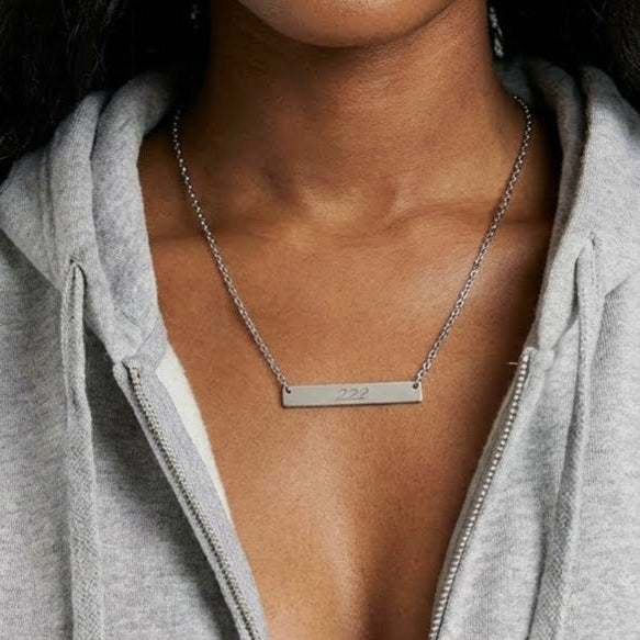 222 Angel Number Horizontal Bar Necklace 🪽✨ Balance & Trust Engraved Silver Necklace