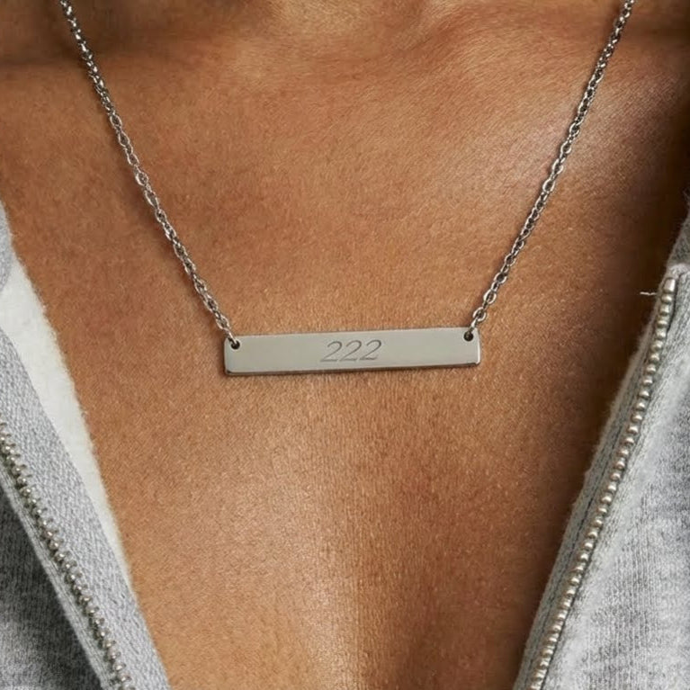 222 Angel Number Horizontal Bar Necklace 🪽✨ Balance & Trust Engraved Silver Necklace