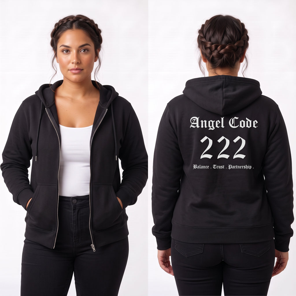 Unisex Manifestation Zip Hoodie 🪽🖤222 'Balance Trust Partnership' Black Full-Zip