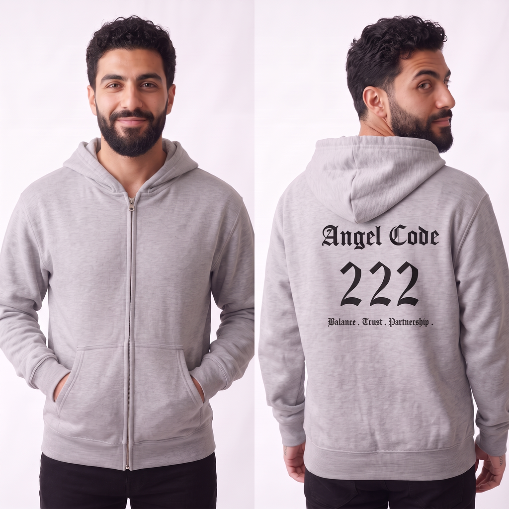 Unisex Manifestation Zip Hoodie 🪽🖤222 'Balance Trust Partnership' Gray Full-Zip