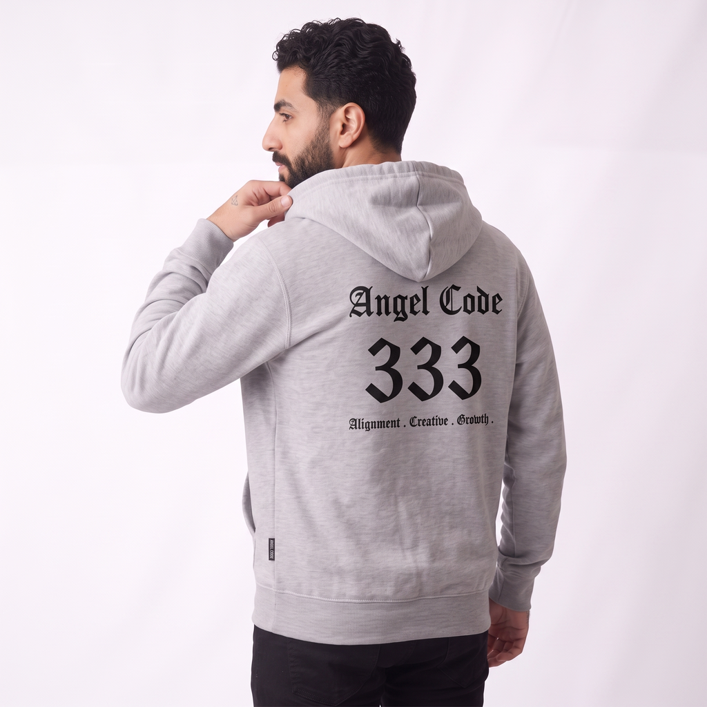 Unisex Manifestation Zip Hoodie 🪽🖤333 'Growth Creativity Guidance' Gray Full-Zip