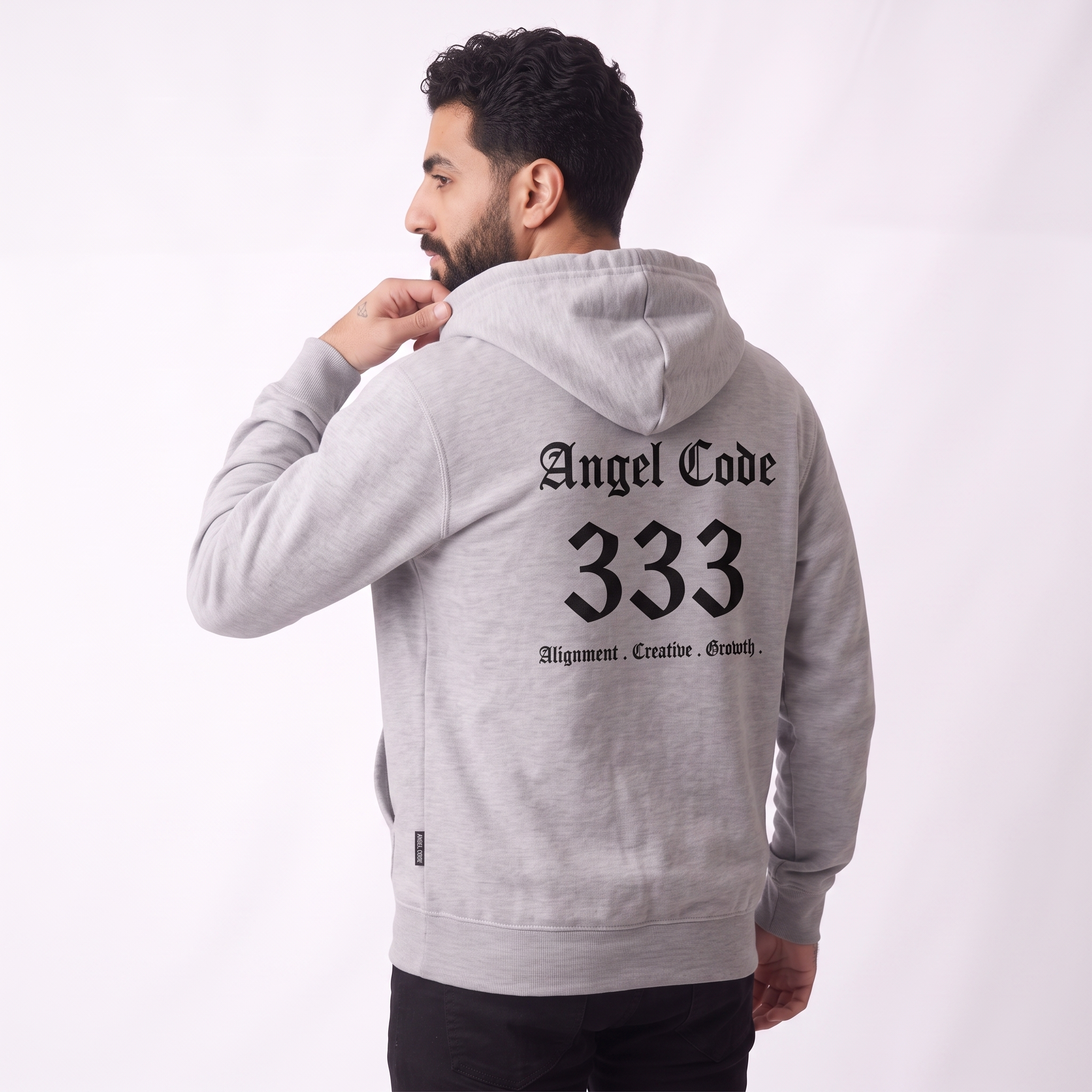 Unisex Manifestation Zip Hoodie 🪽🖤333 'Growth Creativity Guidance' Gray Full-Zip