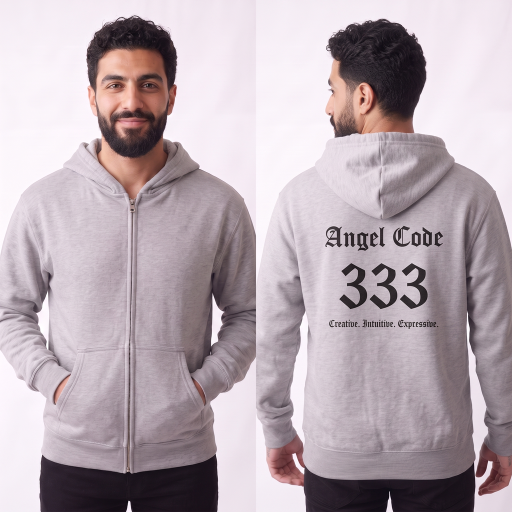 Unisex Manifestation Zip Hoodie 🪽🖤333 'Growth Creativity Guidance' Gray Full-Zip