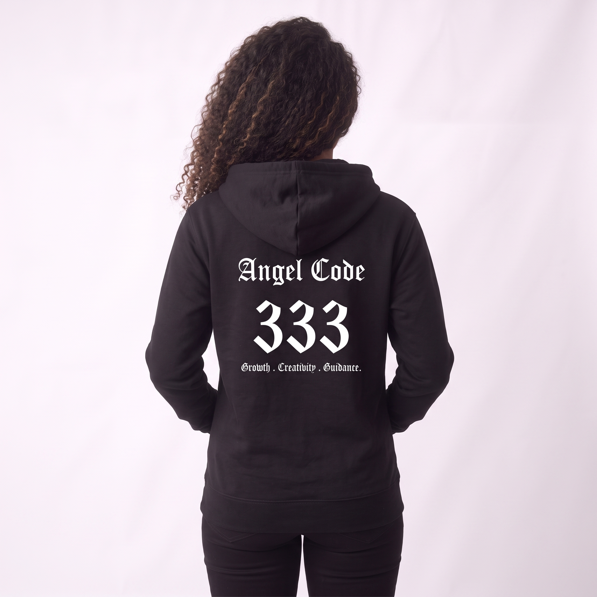 Unisex Manifestation Zip Hoodie 🪽🖤333 'Growth Creativity Guidance' Black Full-Zip